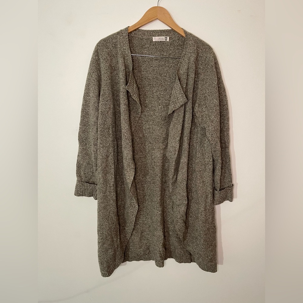 Fisherman Out Of Ireland Cardigan Cascading Open Front Wool Knit Sz XL Tan